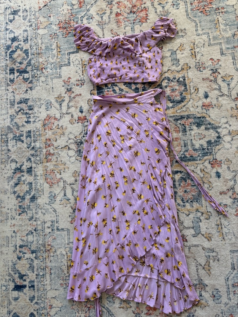 Lilac Two-Piece Floral Ruffle Set